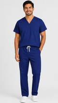 Unisex reversible scrub set with V-neck top and reversible scrub pants