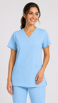 Tall women’s 2 pocket scrub top with pencil slot