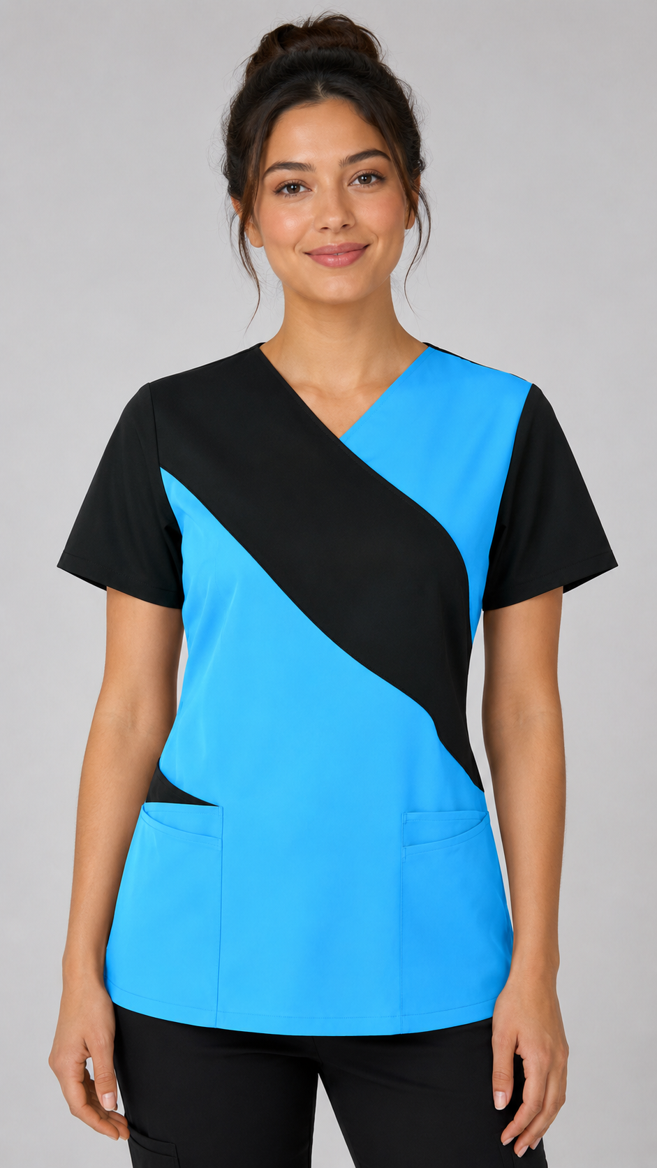 Women’s fashion contrast scrub top with five pockets