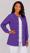 Tall unisex long sleeve warm-up scrub jacket with front snap buttons