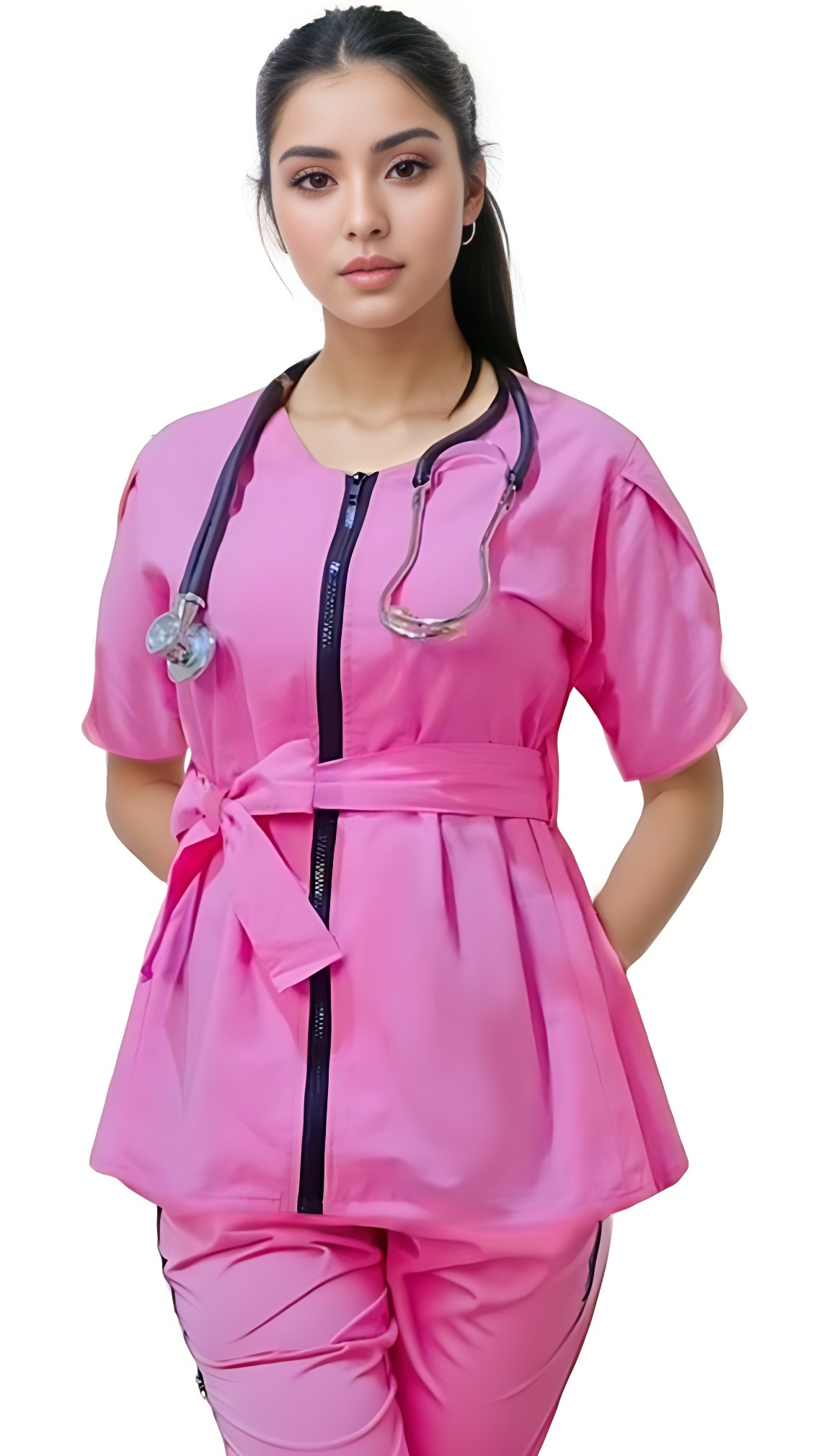 Women’s baby doll peplum scrub top with front zipper