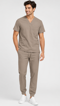 Unisex 6 pocket jogger scrub set with V-neck top and elastic waist jogger pants